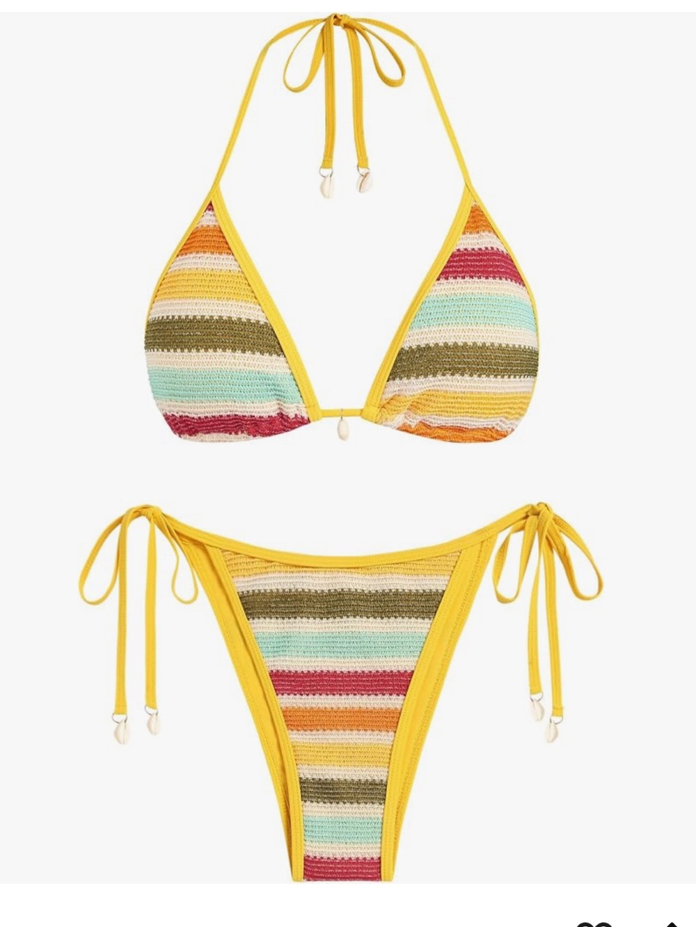 Zaful Yellow Trim Multicolor Striped Crochet Tie Bikini